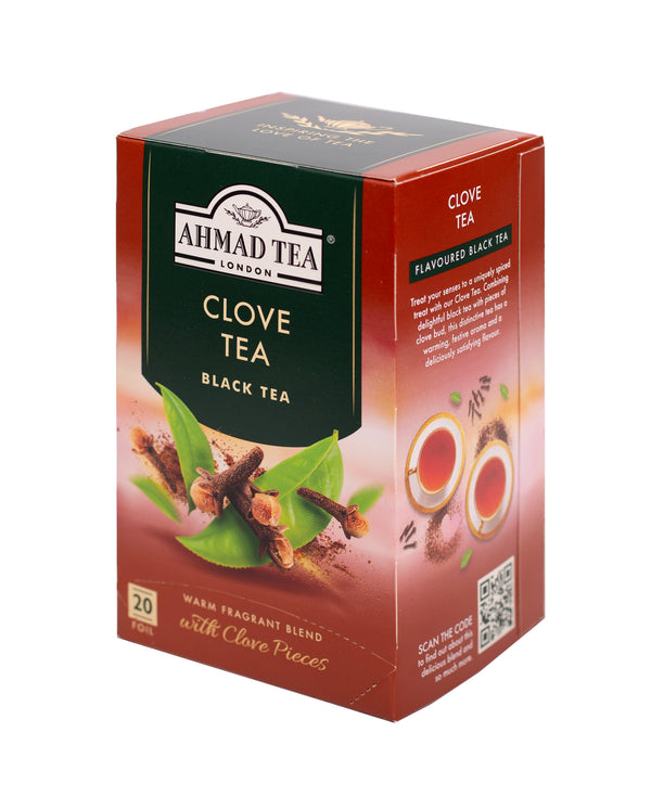 Ahmad Tea Clove Tea 20 Foils Teabags - Side angle of Box