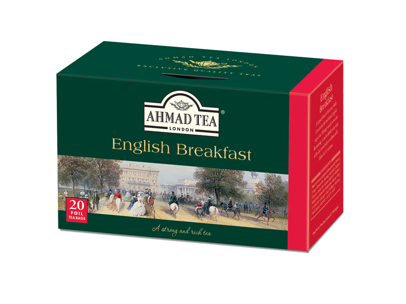 Ahmad Tea English Breakfast Tea 20 Foils Teabags - Side angle of Box